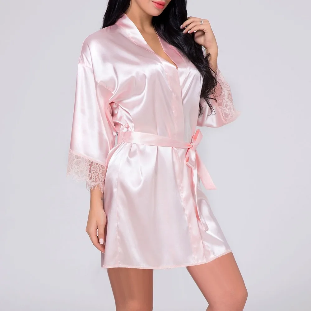 

Women Sexy Lingerie Satin Robes Lace Nightdress Silk Bridesmaid Robes Nightdress Lady Kimono Bathrobe Gown Negligee