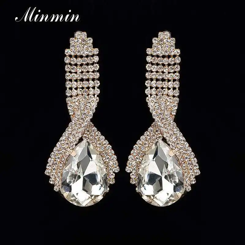 Minmin Роскошный Полный Стразы Большой капли свадебные серьги для женщин блестящие