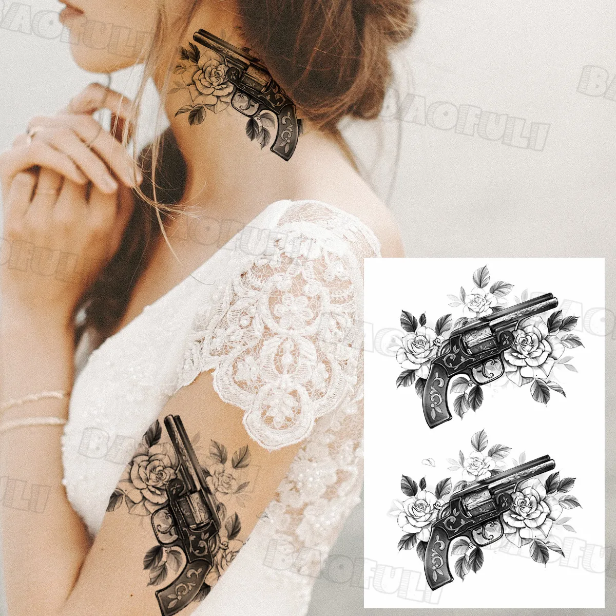 

Sexy Whale Flower Temporary Tattoos For Women Lady Adult Skull Rose Peony Gun Fake Tattoo Sticker Waist Arm Disposable Tatoos