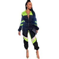 fitness sporty casual rompers womens jumpsuit front zip full sleeve workout patchwork active wear long sleeve overalls macacao