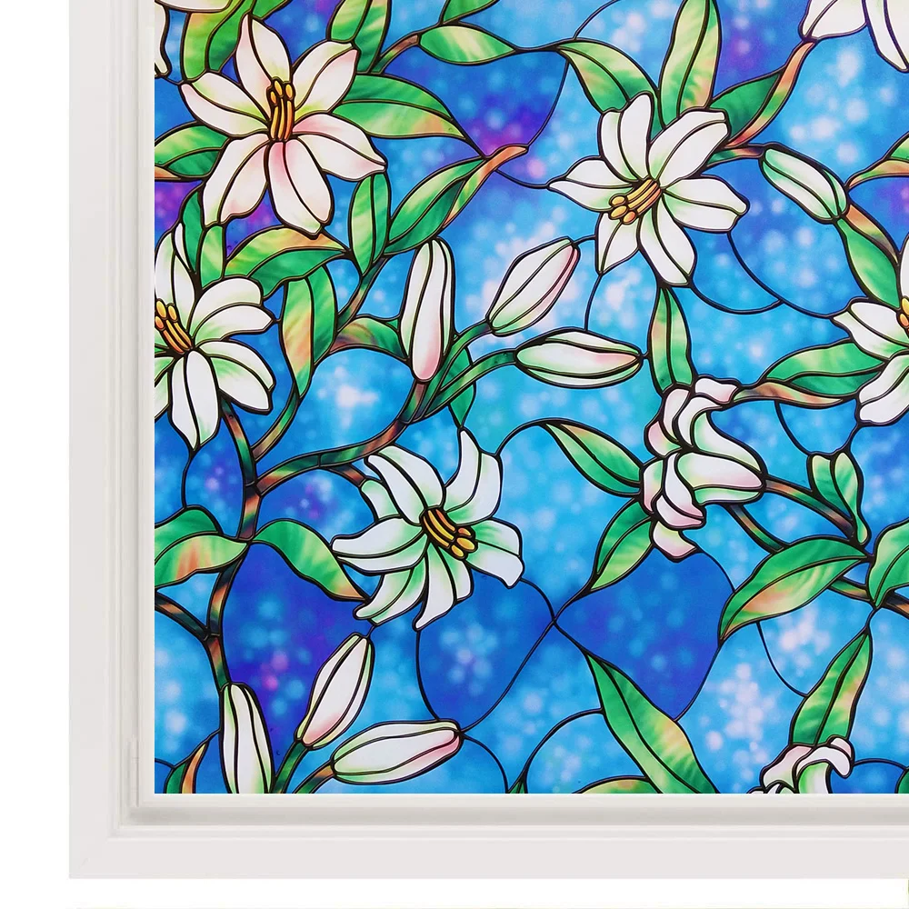 Витражная оконная пленка BUNPIG антиклейкая матовая из магнолии декоративная