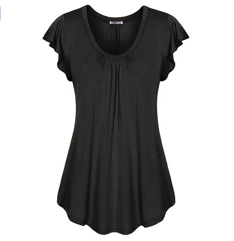 

New summer large women's top irregular lotus sleeve short sleeve T-shirt