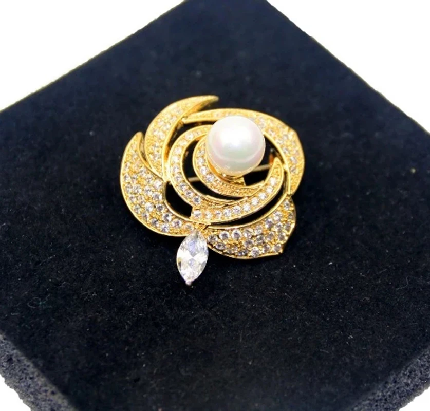 

MADALENA SARARA AAAA Zircon And Crystal Inlaid Pearl Brooch Gol Plated Copper Style Fine Brooch Pin For Women Jewelry BH-1007