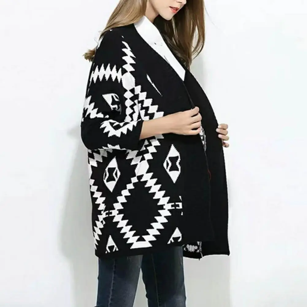 

Women Sweater Coat Cardigan Knitted Casual Ethnic Vintage Print Winter Sweater Coat for Autumn Sweater Coat