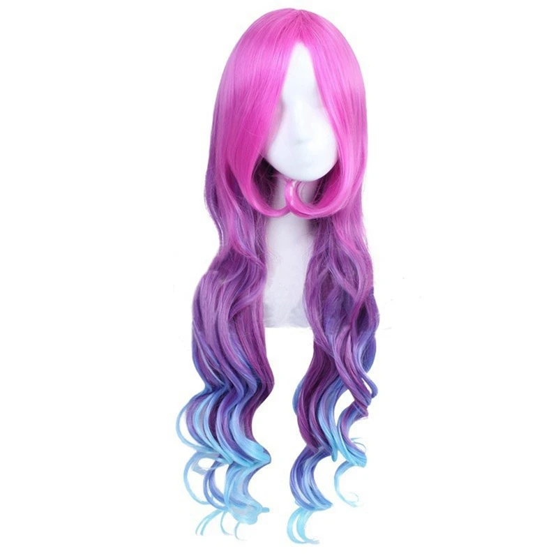 

Game LOL Miss Fortune the Bounty Hunter Cosplay 70cm Long Curly Wavy Gradient Multicolor Heat-resistant Hair Wigs for Women