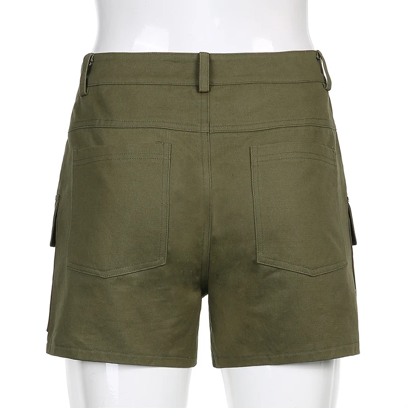 

Sweetown Vintage Khaki Cotton Summer Shorts Women High Waist Short Cargo Pants Korean Style Wide Leg Bottoms Womens Capri Pants