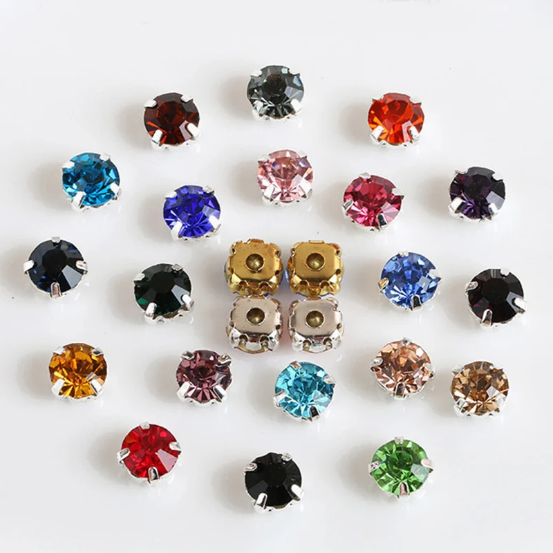 

Стразы для шитья, стеклянные стразы, блестящие кристаллы, круглая форма с серебряной основой, разноцветные драгоценные камни для украшения ...