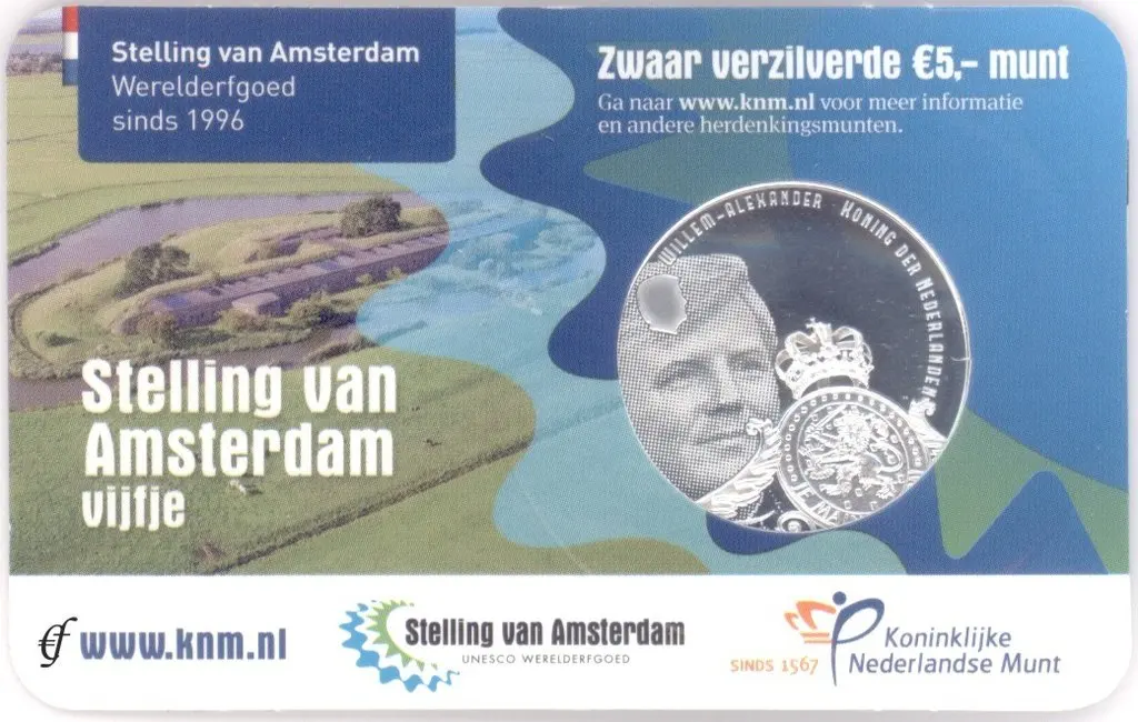 Нидерланды 2017 линия защиты Амстердама Посеребренная памятная монета 5 евро 100%