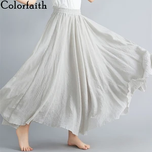 Colorfaith Новинка 2022 плиссированные 20 цветов хлопок и лен расклешенные с высокой эластичной талией Весна Лето Длинные женские макси юбки SK8073
