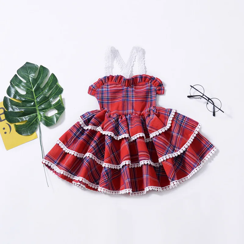 EACHIN Girls Dresses New Red Plaid Print Tutu Party Camisole Dress Summer Sleeveless Princess Baby Children's Clothing | Детская