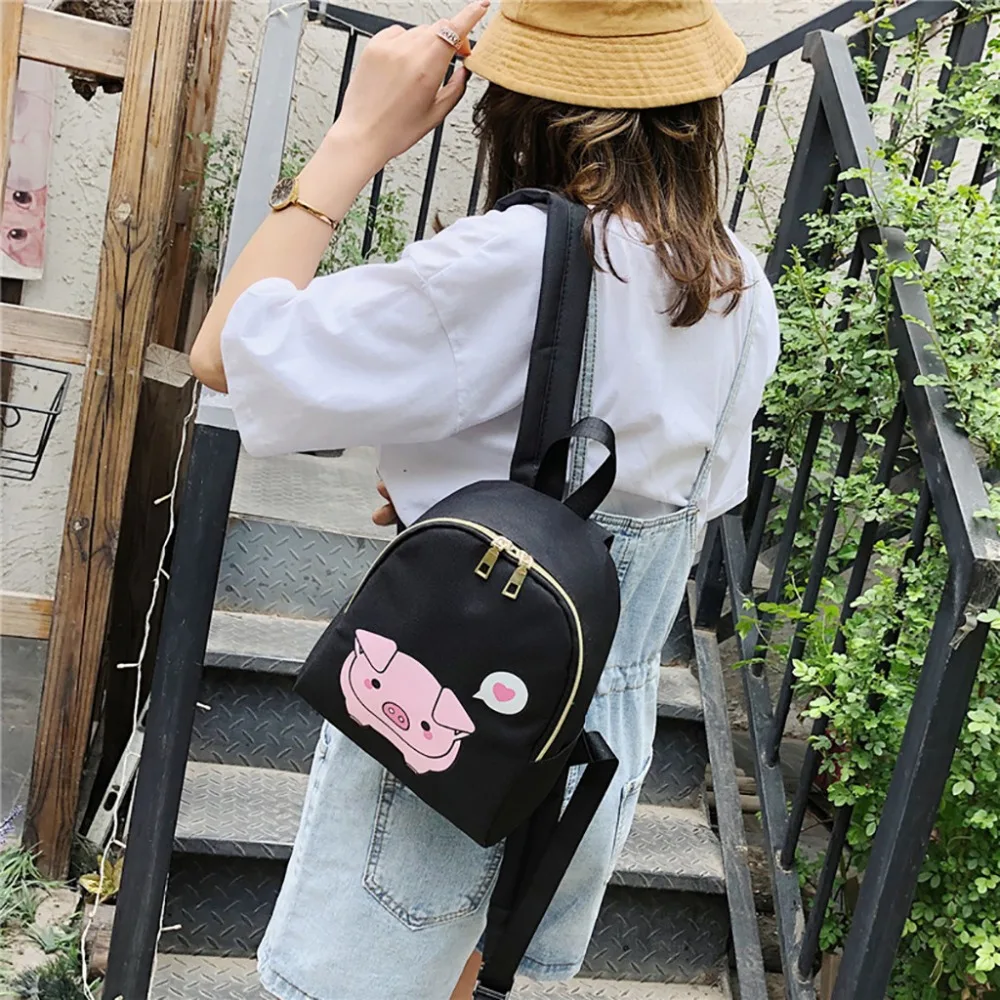 Women Rucksack Teenagers Backpack Nylon School Bags for Girls Cartoon Pig Square Satchel Light Shoulder Bag Mochila Mujer