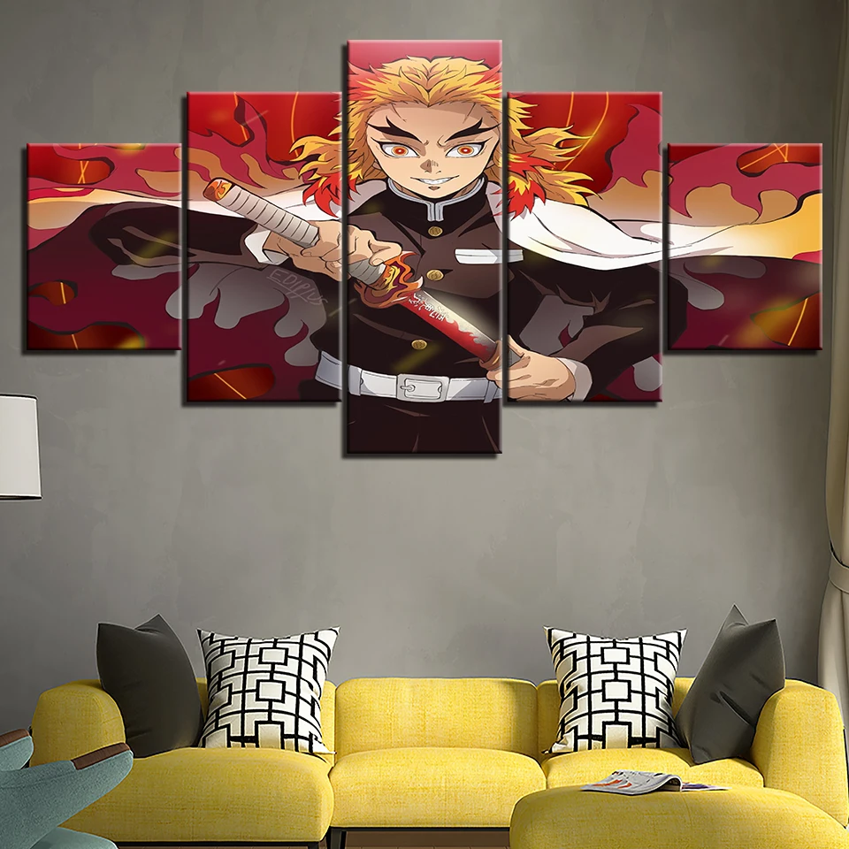 

Canvas Poster Demon Slayer Kyojuro Rengoku 5 Pieces HD Prints Anime Picture For Wall Art Painting Home Decor Living Room Frame