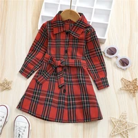 fashion toddler kid baby girl christmas clothes plaid pattern single breasted shirt dress with belt xmas party dresses 1 6years