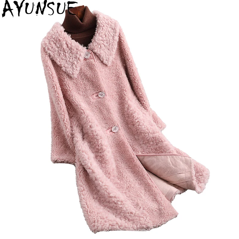 

AYUNSUE 100% шерстяное пальто из натурального меха, женские осень-зима пальто женщин 2020 длинная куртка C мехом в Корейском стиле для маленьких мал...