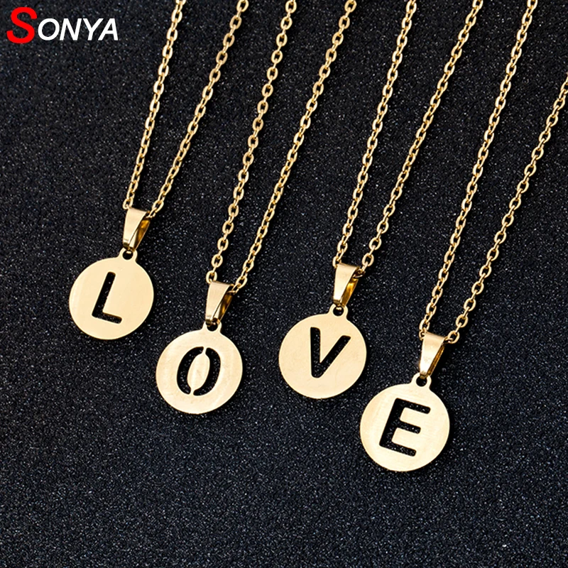 Ожерелье SONYA A to Z из нержавеющей стали с круглыми буквами для женщин/мужчин