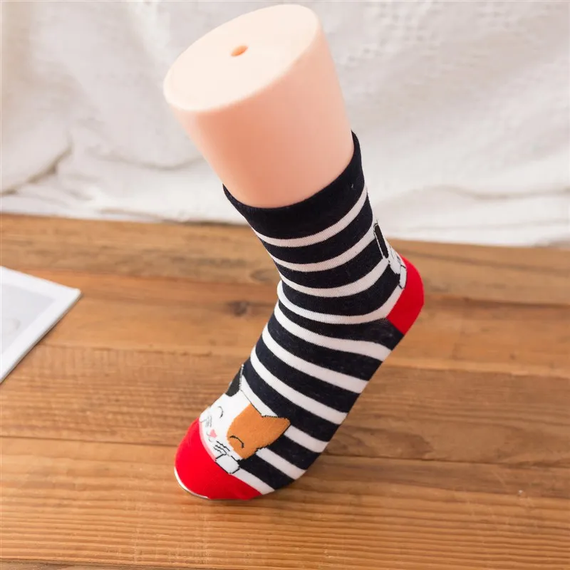 

1 Pairs Cotton Soft Cartoon Cute Cat Striped Mid-calf Socks for Women Girls