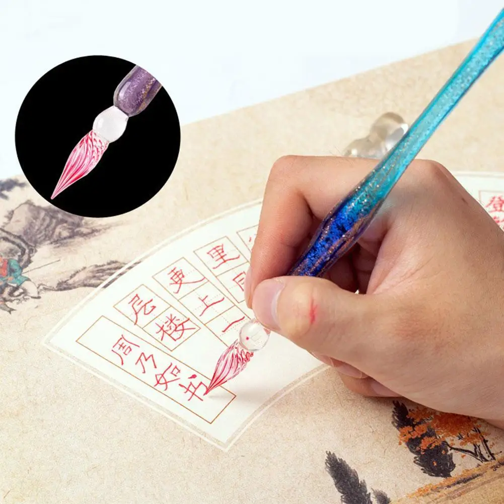 

Crystal Glass Signatures Dip Pen Set with Colorful Doodling Art Writing Painting Writing Pen Calligraphy Crystal Stationery C2O8