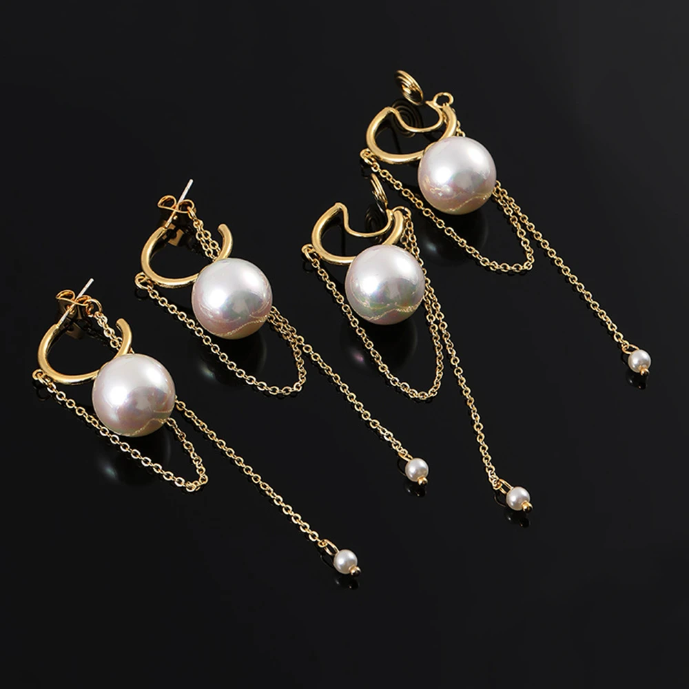 

Women Fashion Pearl Earring Contracted Temperament Tassel C Shape Earrings Adorn Article