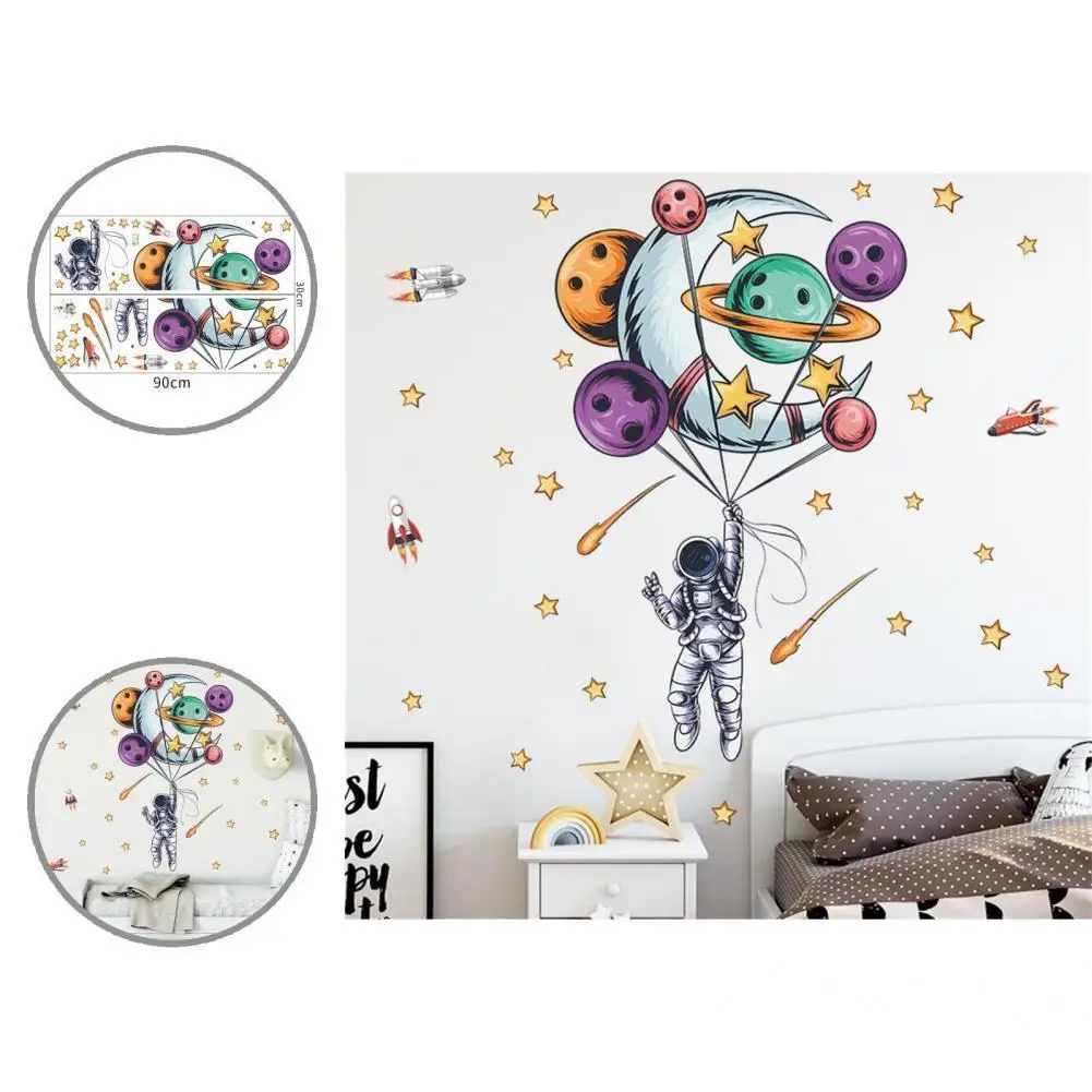 

2Pcs Tile Decal Fashion Long Lasting Removable Spaceman Moon Spaceship Stars Wall Art for Living Room Wall Decor Tile Mural