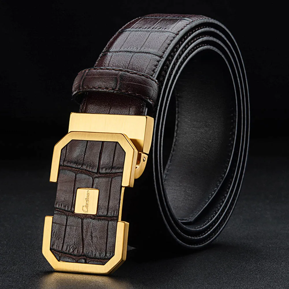 HY1356B Gold Buckle Ciartuar кожаные ремни для мужчин ремень из натуральной кожи роскошный Повседневный ремень Золотая гладкая Пряжка поясной брючный пояс дизайнерский ремень - Цвет: HY1356B Gold Buckle