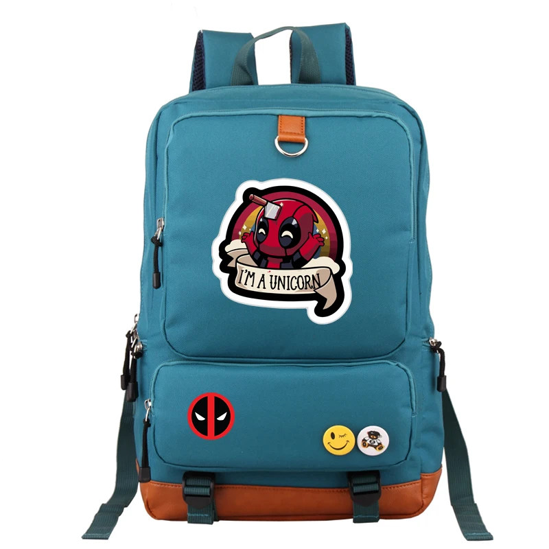 Школьные ранцы для подростков, мультяшный рюкзак для мальчиков в стиле Дэдпул, легкий модный, 7 цветов, цвет голубой