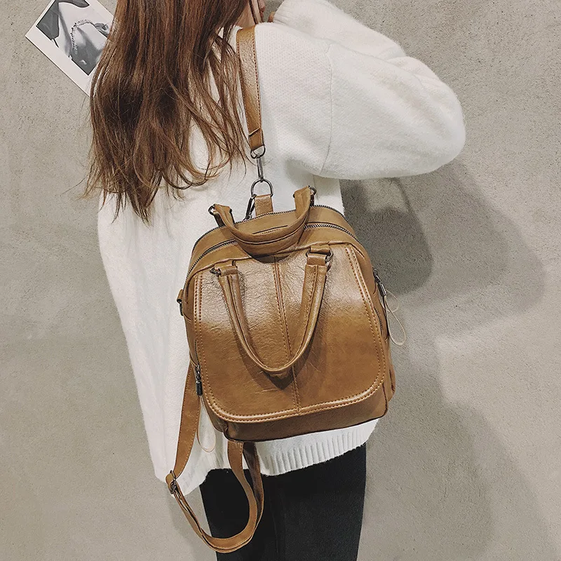 Женский рюкзак корейский стиль мягкая кожа Ретро для колледжа отдыха