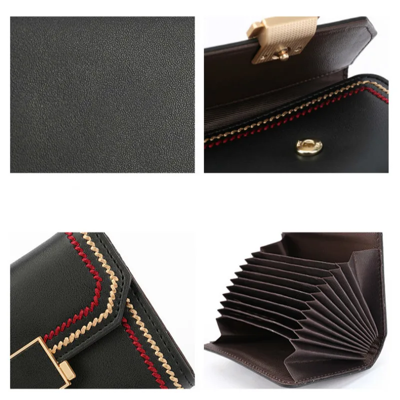 

New Women's Organ Card Holder Leather ID Card Holder, Stitching Anti-theft Anti-magnetic Multi-card Slot Large Capacity