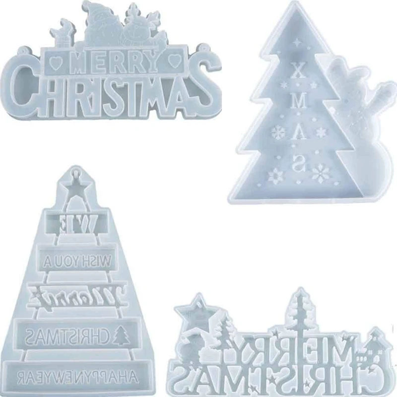 

4Pcs Merry Christmas Silicone Jewelry Casting Mold Resin Epoxy Mould Craft Decor Tool, for Making Xmas Tree Ornament