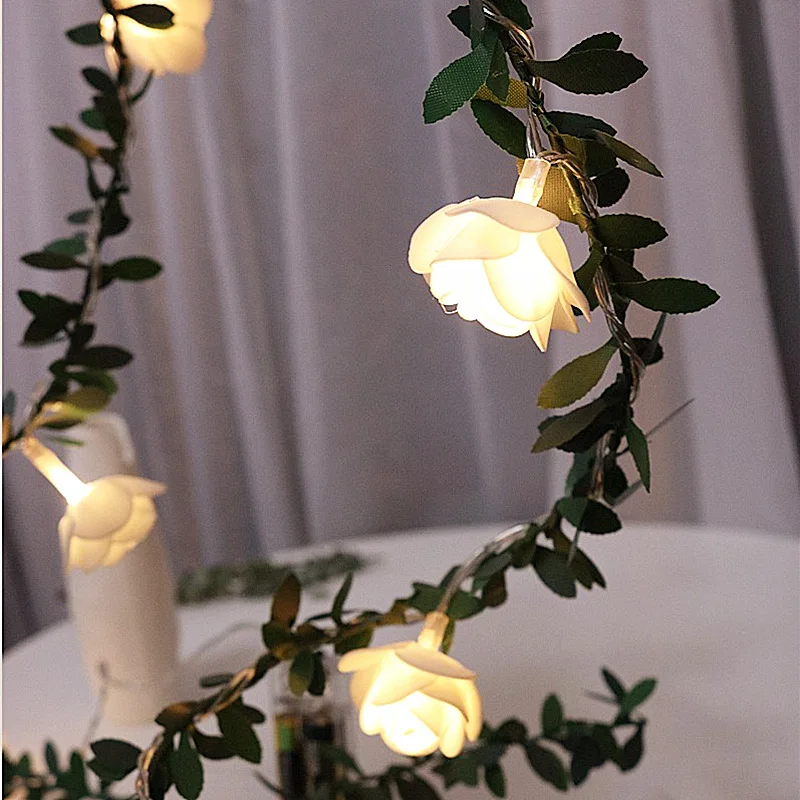 10/20 leds Rose Flower Fairy Lights String Artificial Ivy Garland Copper Light Strings for Bouquets Wedding Bedroom Decorations |