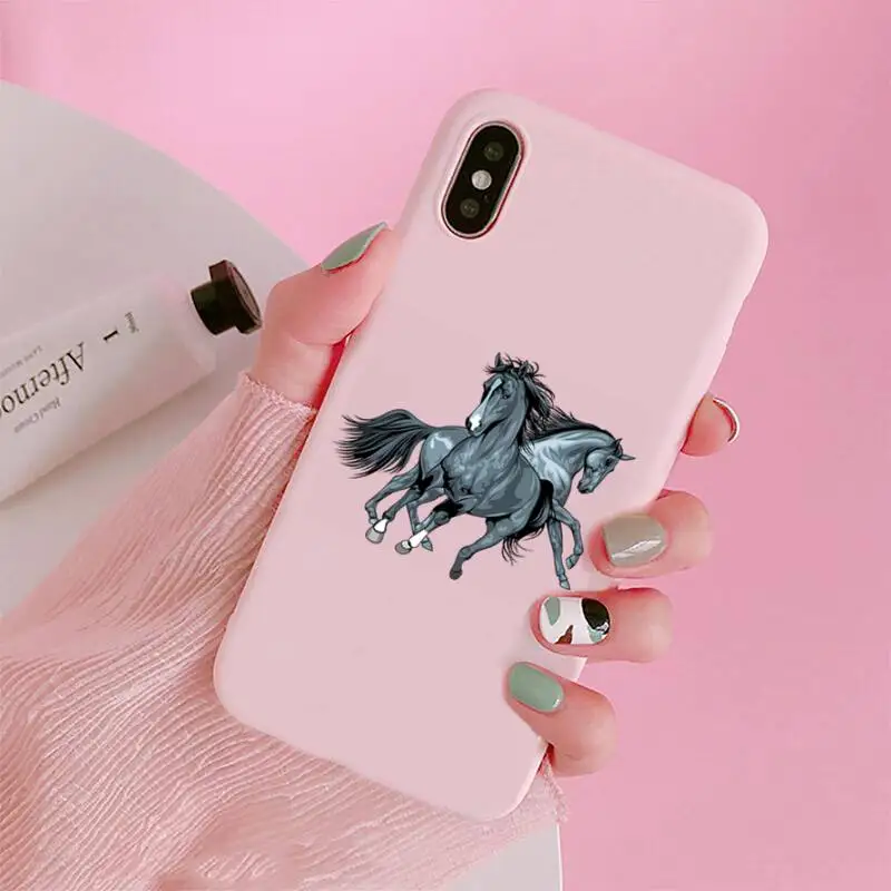 

The beauty running horse Phone Case Candy Color for iPhone 6 7 8 11 12 s mini pro X XS XR MAX Plus custom protective shell