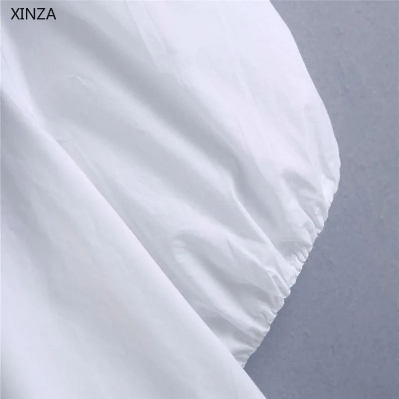 

Za 2021 Women Summer Embroidered Shirt Short Puff Sleeve Openwork Embroidery Blouse Feminine Chic Button Up White Poplin Top