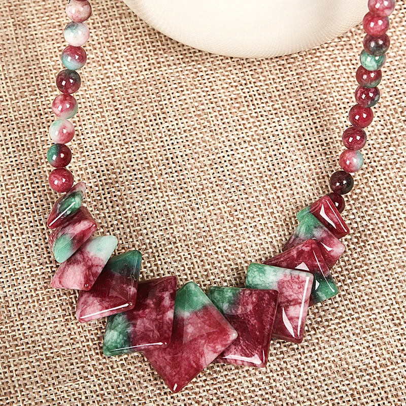 Смешивание цветов Халцедон Круглый 6-20 мм бусины квадратный кулон ожерелье