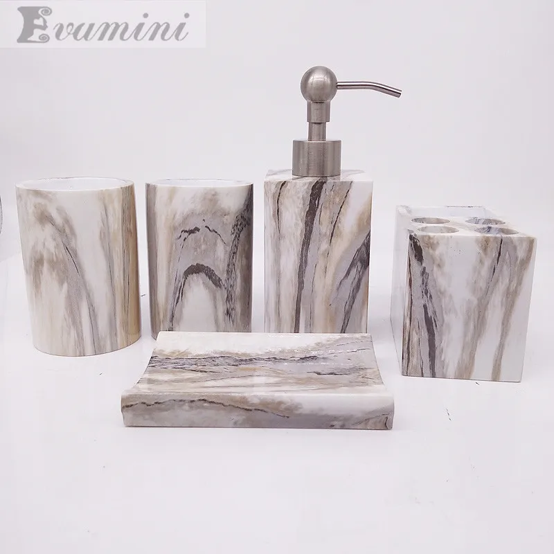 Пять предметов для ванной комнаты из искусственного мрамора и смолы набор мытья