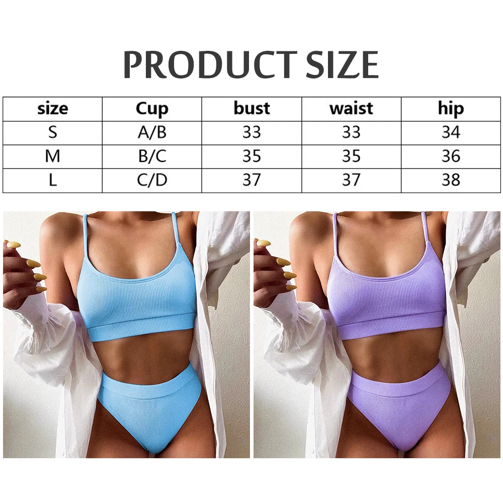 

2021 High Waist Bikinis Women Swimwear New Solid Color Push-Up Swimsuit Vintage Bathing Suit Ladies Biquini Beachwear Set