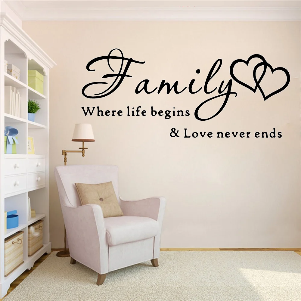 

DIY Family Where Life Begins Love Never End Words Quotes Decal Home Decal Wall Sticker Decorative
