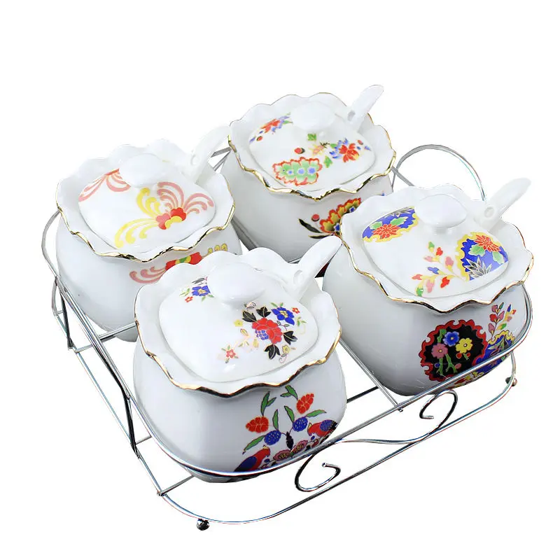 

Kitchen Restaurant Supplies Ceramic Seasoning Pot Seasoning Bottle Box Salt Shaker Sugar Bowl Four-piece Set Spice Jars Set