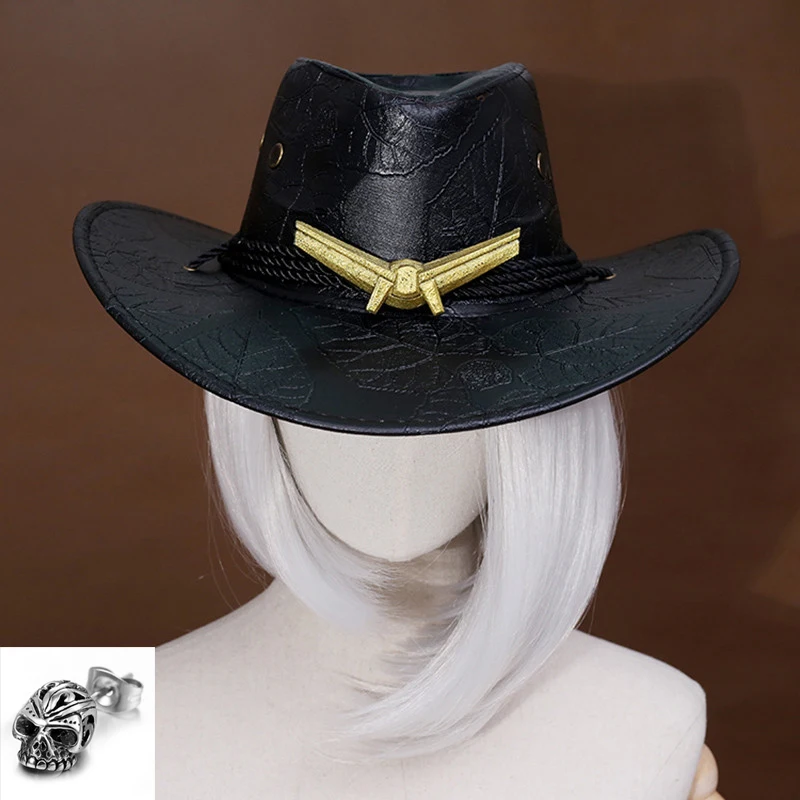 

Overwatch Ashe Cosplay Hair Wig Western Cowboy Hats Cosplay Game Anime Props Ear clip Earrings