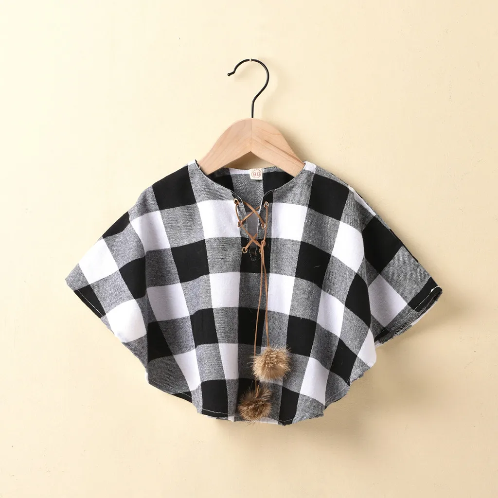 Toddler Coat Jacket Kids Baby Girls Plaid Pompon Winter Warm Outwear Cape Cloak Christmas Party Fashion Costume Overcoat | Детская