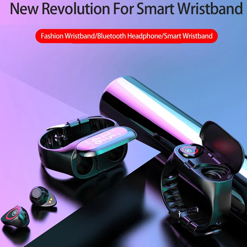 M1 Новейший цветной экран Смарт-браслет TWS Bluetooth наушники фитнес-монитор сердечного ритма и артериального давления умные часы IOS
