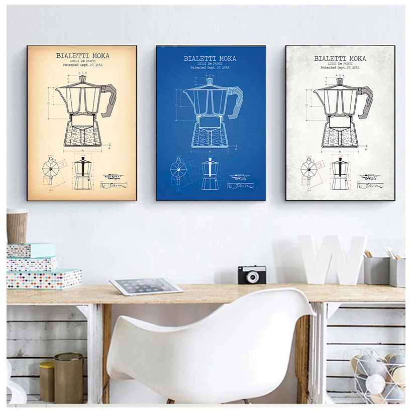 Кофейник патентные постеры и принты Bialetti Moka постер чертеж кофе Художественная