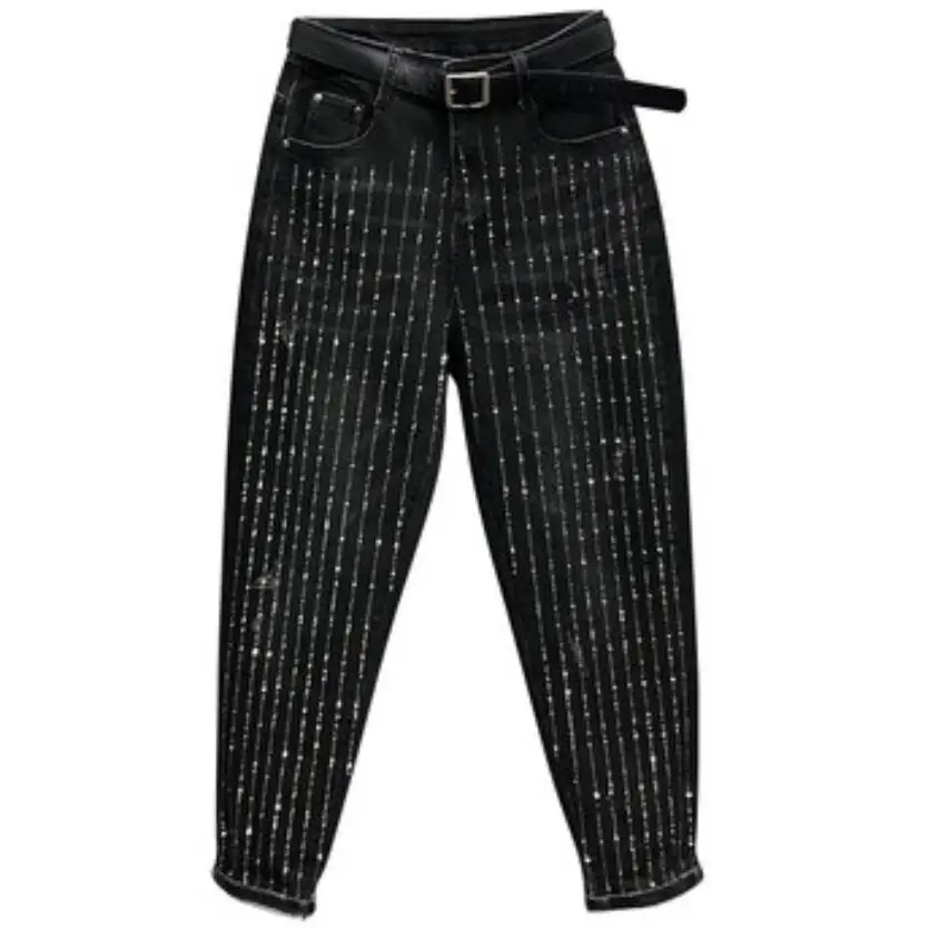 Женские джинсы со стразами свободные шаровары с высокой талией модель 26 31 на