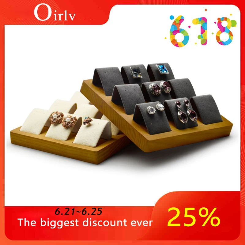 Подставка для сережек FANXI из цельного дерева бежевого и темно серого цвета на 9