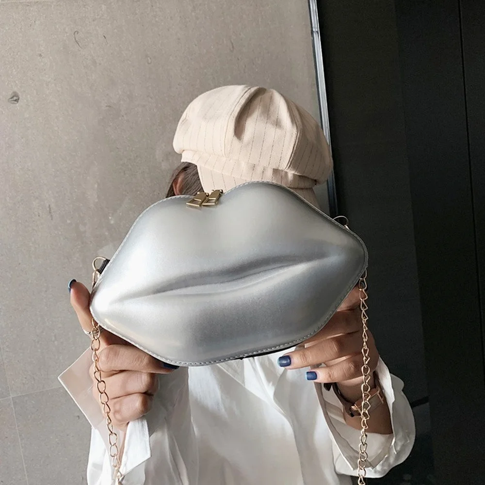 

2021 New Fashion Personality Lip Bag Women Shoulder Bag Girl Patent Leather Chain Handbag Crossbody Bag Bolsos Evening Bag Purse