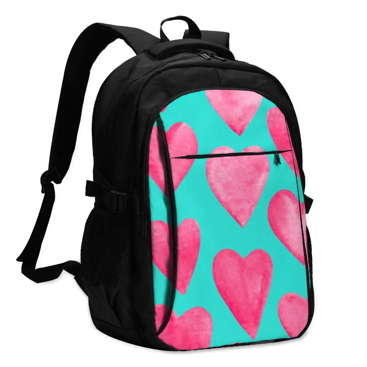 

2021 Прохладный печати ноутбук рюкзак розовый акварель сердца зарядка через USB путешествия Для женщин Мужской школьная сумка Mochila