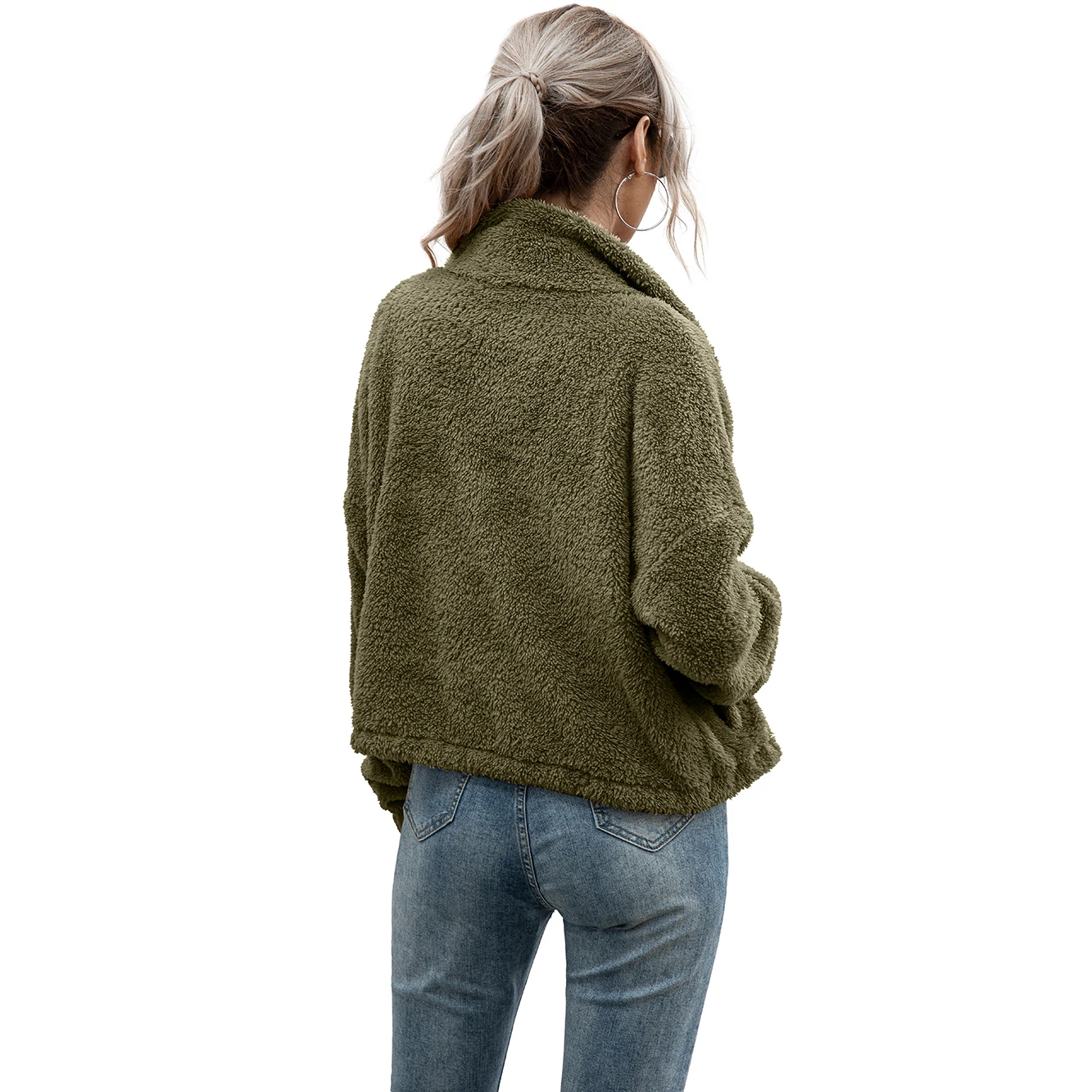 

Fashion new ladies autumn and winter wool coat jackets zipper elastic cardigan