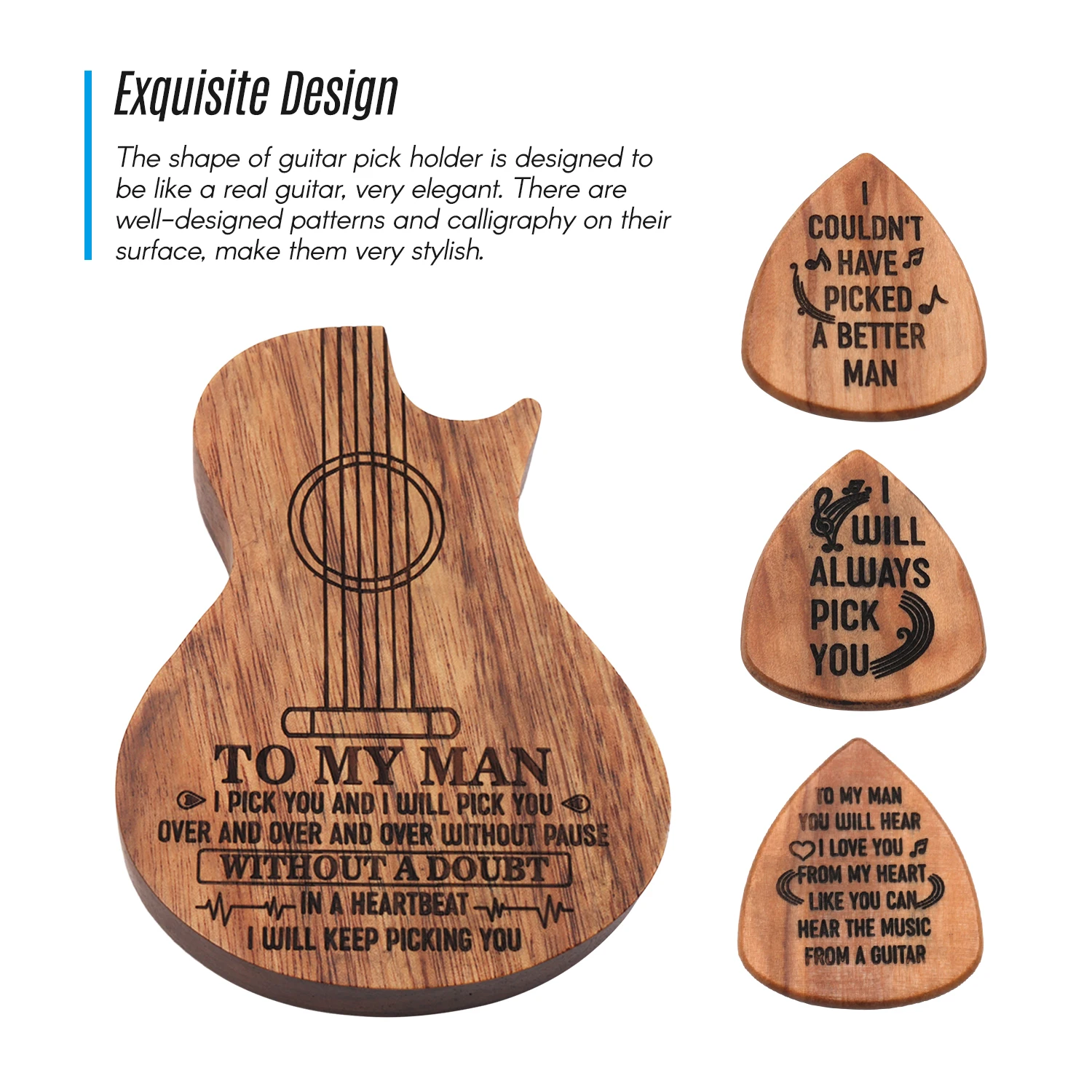 

Wooden Guitar Pick Box Holder Guitar Shape 3 Compartments Paddles Wood Pick Box with 3pcs Olivewood Picks of Guitar Accessories