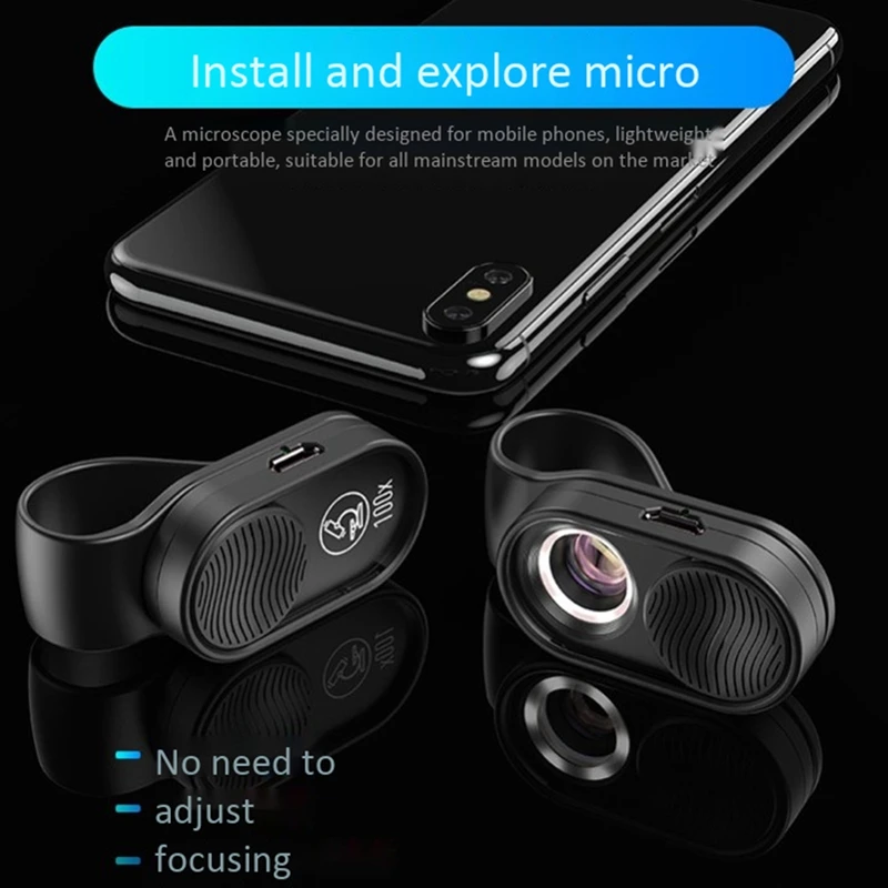 Мини микроскоп 100X HD для смартфона портативный светодиодный объектив с USB