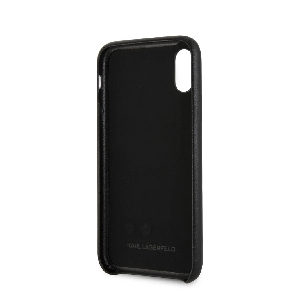 Чехол Lagerfeld для iPhone XS Max с ручкой Karl head Hard черный.