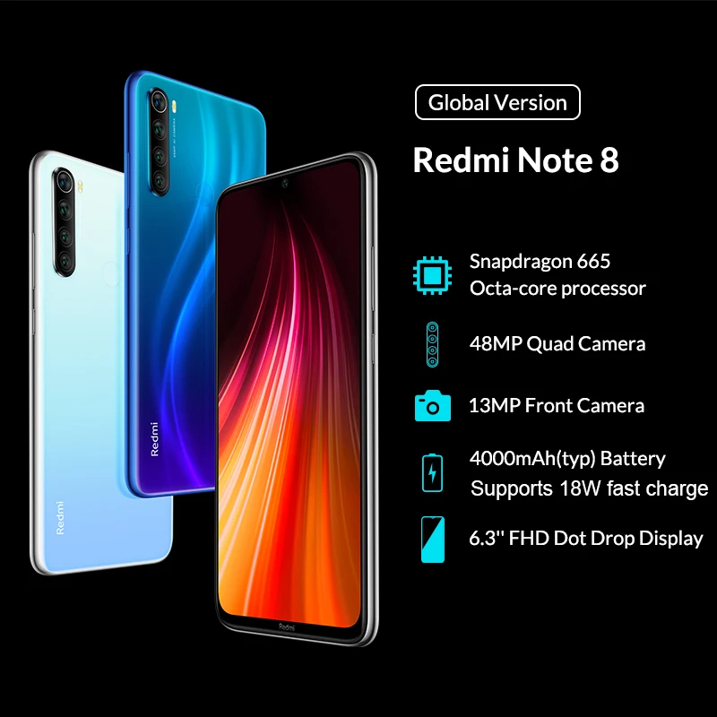 Мобильный телефон Xiaomi Redmi Note 8 с глобальной версией 3 ГБ 32 Смартфон Snapdragon 665 48мп
