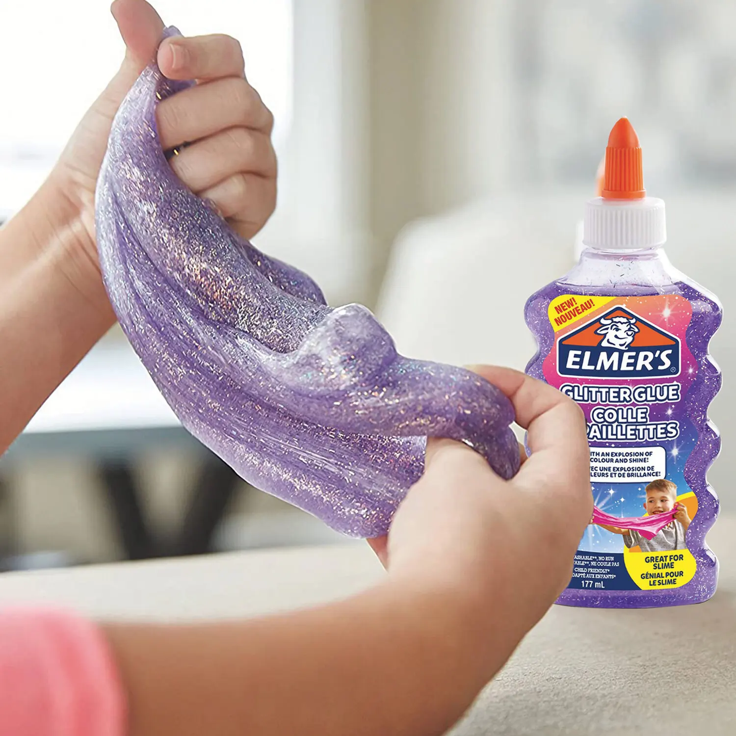 Клей для слаймов канцелярский с блестками ELMERS &quotGlitter Glue&quot 177 мл фиолетовый 2077253 |